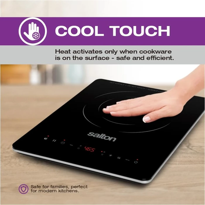 Salton Slim Induction Cooktop| 300-1500W | 10 Cooking Levels 60 degreesC to 240 degreesC (140 degreesF to 465 degreesF) | Energy Efficient | Easy-To-Clean | Timer with Auto Shut-Off | ID2066 by Salton - Image 5