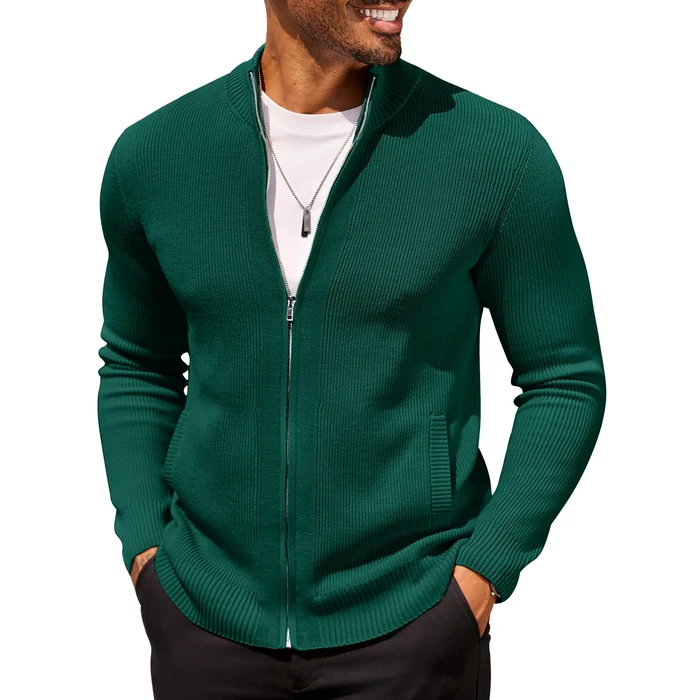 COOFANDY Men's Cardigan Sweaters Light Zipper Pullovers Big and Tall Stand Collar Jacket Knit Slim Fit Cardigans Ideas Green S-XXXL by COOFANDY - Used - Very Good condition - US$22.31