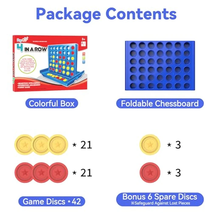 Pup Go Standard Size 4 in a Row Board Games for Kids Ages 3 for Boys Girls Teens, Classic Family Game Educational Toy, Portable 2-Player Strategy Games, 6 Spare Discs Included by Pup Go - Image 9