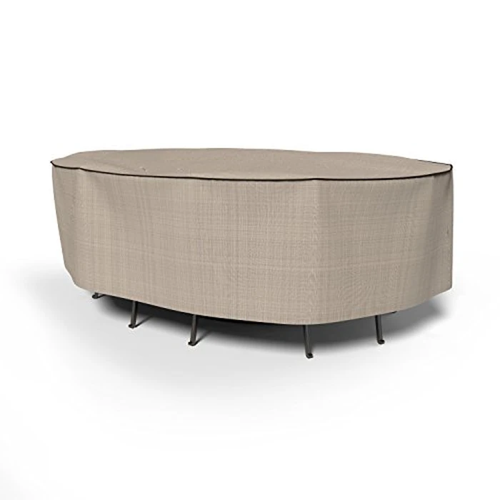 Budge English Garden Oval Patio Table & Chairs Cover, Waterproof & UV-Resistant Outdoor Furniture Cover, Fits up to 30" H x 112" L x 84" W, Tan Tweed, Large by Budge - Used - Very Good condition - US$65.65