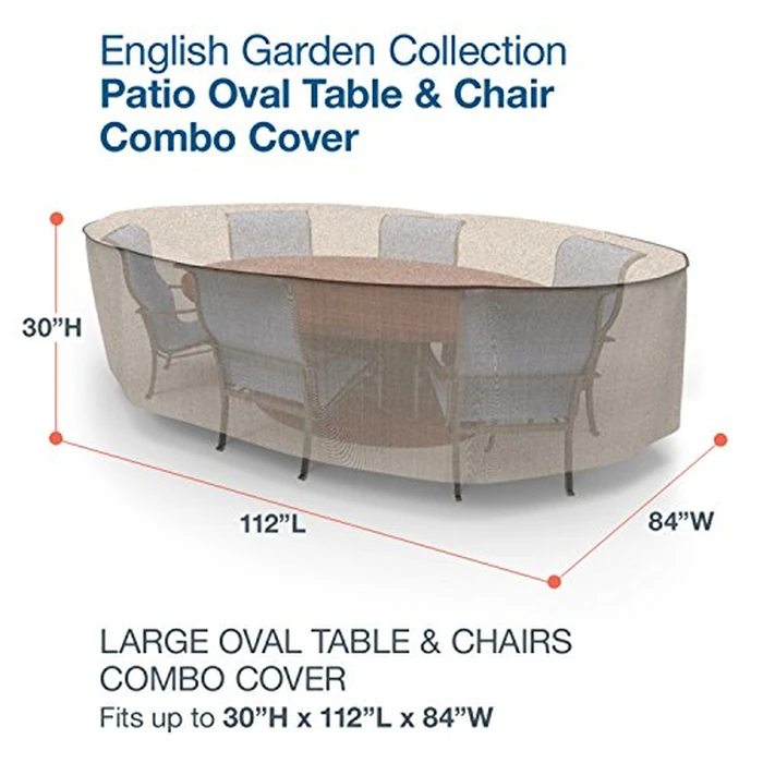 Budge English Garden Oval Patio Table & Chairs Cover, Waterproof & UV-Resistant Outdoor Furniture Cover, Fits up to 30" H x 112" L x 84" W, Tan Tweed, Large by Budge - Image 2