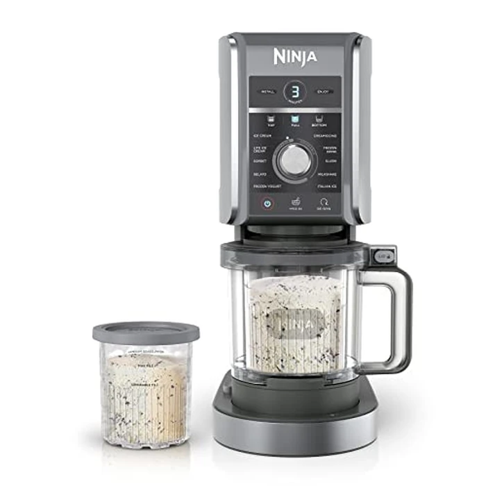 Ninja NC501 CREAMi Deluxe 11-in-1 Ice Cream & Frozen Treat Maker for Ice Cream, Sorbet, Milkshakes, Frozen Drinks & More, 11 Programs, with 2 XL Family Size Pint Containers, Perfect for Kids, Silver by Ninja - Used - Like New condition