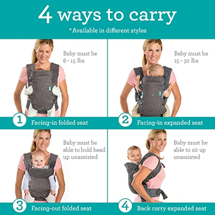 Infantino Flip 4-in-1 Convertible Baby Carrier, Adjustable, Ergonomic Babywearing, Registry Essential, Baby Carrier for Newborn to Toddler, Gray by Infantino - Image 2