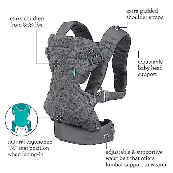 Infantino Flip 4-in-1 Convertible Baby Carrier, Adjustable, Ergonomic Babywearing, Registry Essential, Baby Carrier for Newborn to Toddler, Gray by Infantino - Image 5