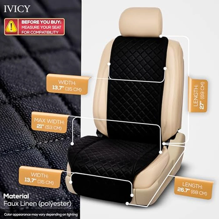 IVICY Faux Linen Front Car Seat Cover - Durable, Non-Slip Seat Protector for Cars - 1 Unit, Black by IVICY - Image 3