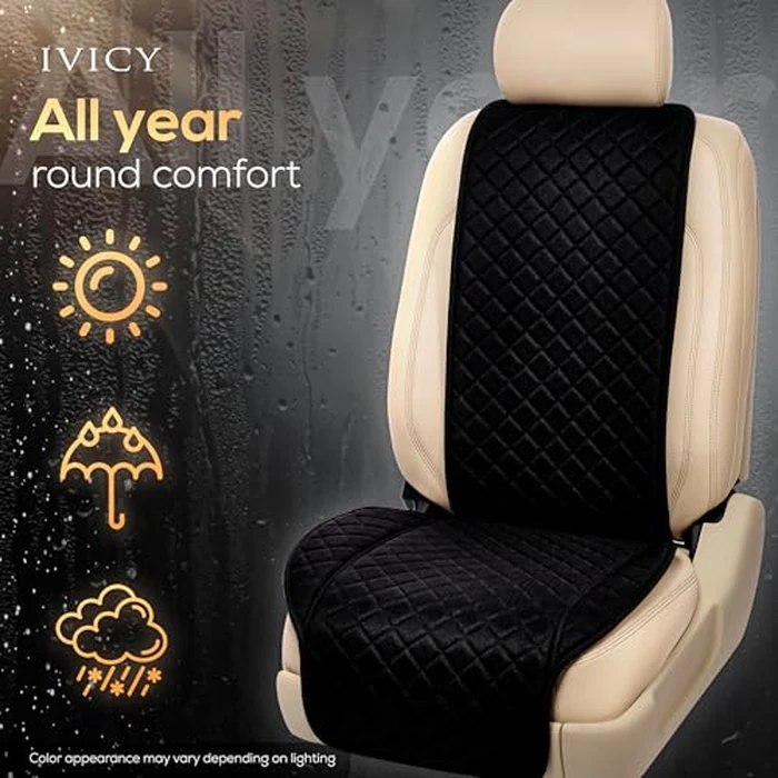 IVICY Faux Linen Front Car Seat Cover - Durable, Non-Slip Seat Protector for Cars - 1 Unit, Black by IVICY - Image 7