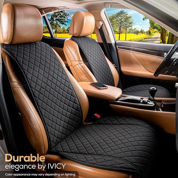 IVICY Faux Linen Front Car Seat Cover - Durable, Non-Slip Seat Protector for Cars - 1 Unit, Black by IVICY - Image 8