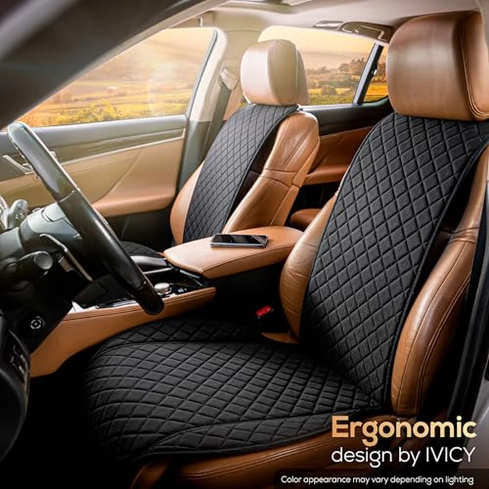 IVICY Faux Linen Front Car Seat Cover - Durable, Non-Slip Seat Protector for Cars - 1 Unit, Black by IVICY - Image 9