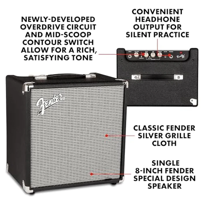 Fender Rumble 25 V3 Bass Amplifier, Bass Combo Amp, 25 Watts, with 2-Year Warranty, 8 Inch Speaker, with Overdrive Circuit and Mid-Scoop Contour Switch by Fender - Image 2