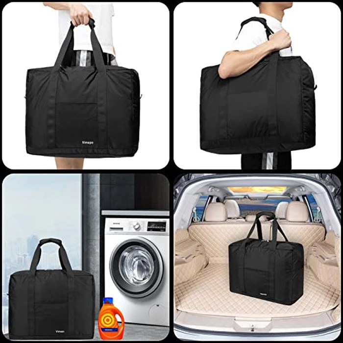 Vimapo Foldable Travel Duffle Bag with Trolley Sleeve 40L - 18x14x8 inches Airline Underseat Lightweight Travel Bag - Packable Ripstop Nylon Carry on Bag (Black) by vimapo - Image 4