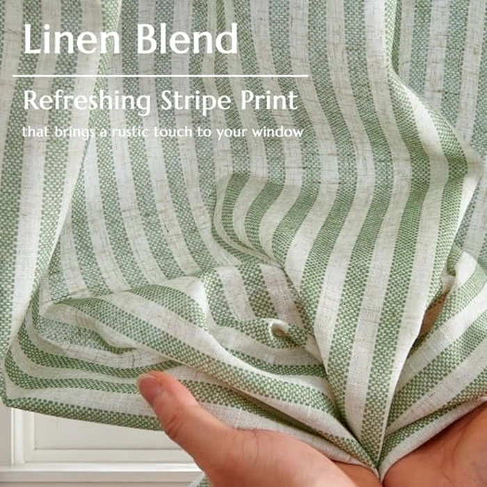 JINCHAN Kitchen Curtains Striped Tier Curatin Ticking Stripe Linen Pinstripe Cafe Curtains 36 Inch Length for Living Room Bathroom Farmhouse Rustic Curtain Rod Pocket 2 Panels Sage on Beige by jinchan - Image 6