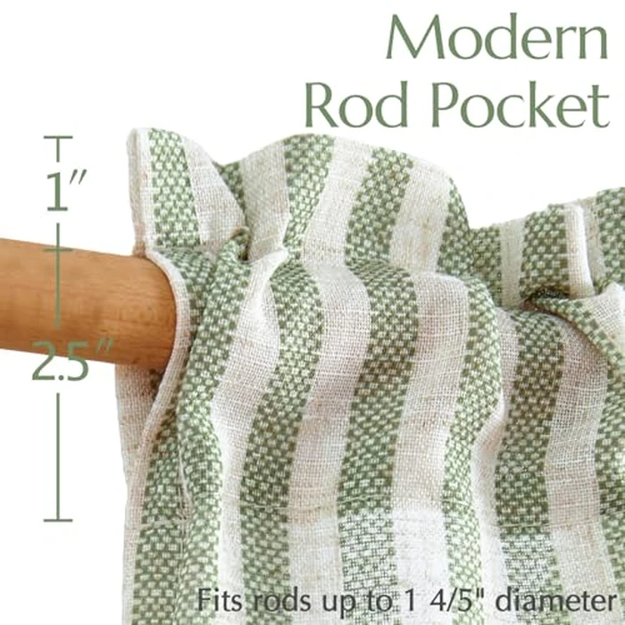 JINCHAN Kitchen Curtains Striped Tier Curatin Ticking Stripe Linen Pinstripe Cafe Curtains 36 Inch Length for Living Room Bathroom Farmhouse Rustic Curtain Rod Pocket 2 Panels Sage on Beige by jinchan - Image 7