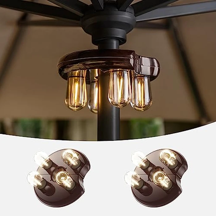 NORA·GIFT Patio 2 Packs Umbrella Light with LED Edison Bulbs, Battery Operation Cordless-Outdoor Umbrella Pole Lights with 2 Lighting Modes for Garden，Patio, Backyard, Camping or BBQ - Brown by NORA·GIFT - Image 1