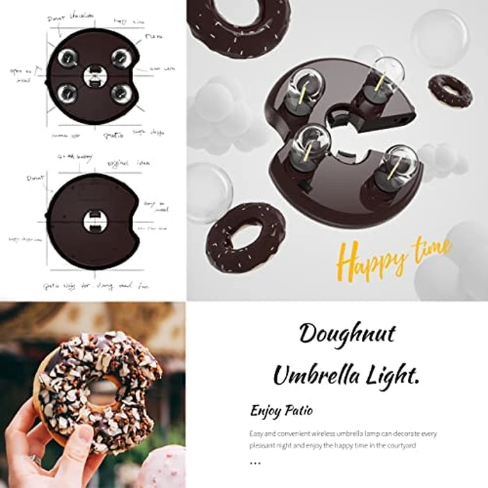 NORA·GIFT Patio 2 Packs Umbrella Light with LED Edison Bulbs, Battery Operation Cordless-Outdoor Umbrella Pole Lights with 2 Lighting Modes for Garden，Patio, Backyard, Camping or BBQ - Brown by NORA·GIFT - Image 2