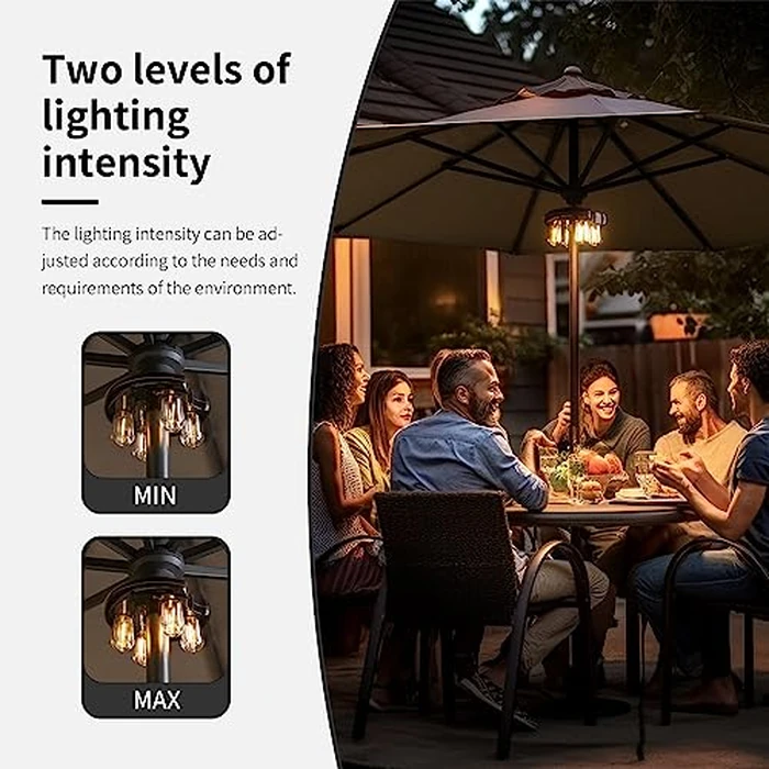 NORA·GIFT Patio 2 Packs Umbrella Light with LED Edison Bulbs, Battery Operation Cordless-Outdoor Umbrella Pole Lights with 2 Lighting Modes for Garden，Patio, Backyard, Camping or BBQ - Brown by NORA·GIFT - Image 5