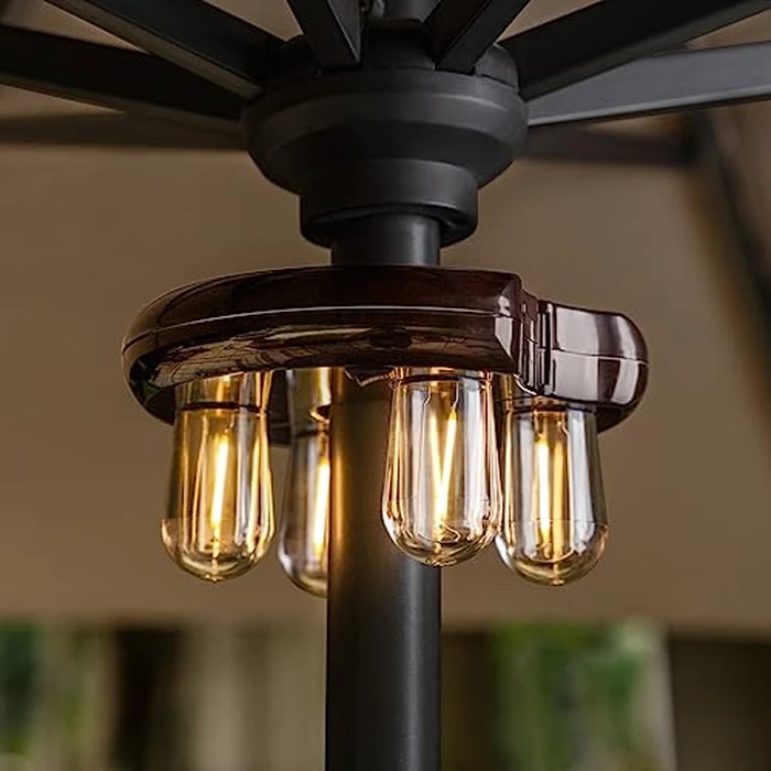 NORA·GIFT Patio 2 Packs Umbrella Light with LED Edison Bulbs, Battery Operation Cordless-Outdoor Umbrella Pole Lights with 2 Lighting Modes for Garden，Patio, Backyard, Camping or BBQ - Brown by NORA·GIFT - Image 7