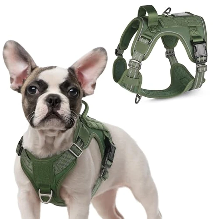rabbitgoo Dog Harness No Pull, Military for Small Breed with Handle & Molle, Easy Control Service Vest Training Walking, Adjustable Reflective Tactical Pet Harness, Green, S by rabbitgoo - Image 1