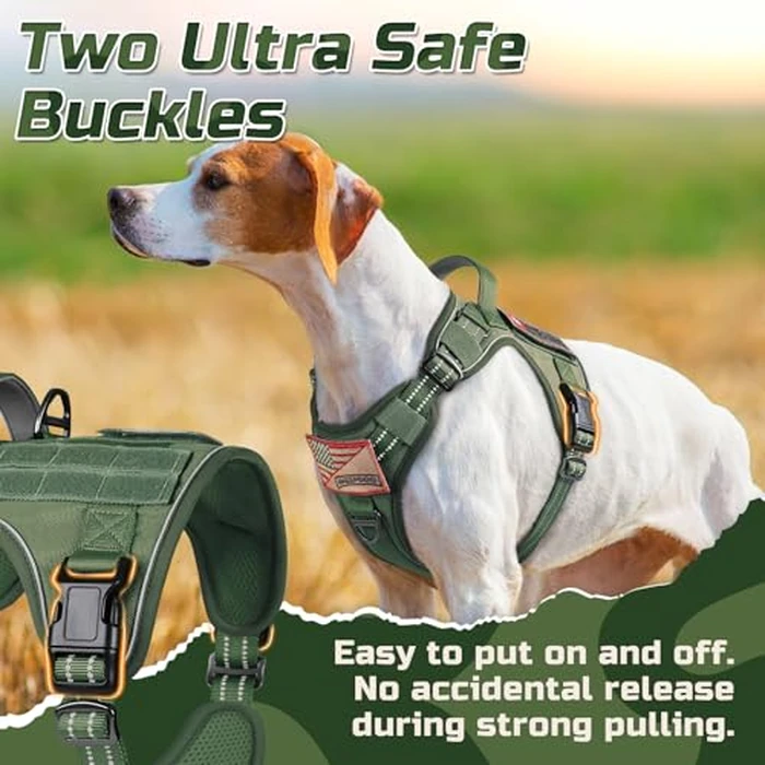 rabbitgoo Dog Harness No Pull, Military for Small Breed with Handle & Molle, Easy Control Service Vest Training Walking, Adjustable Reflective Tactical Pet Harness, Green, S by rabbitgoo - Image 3