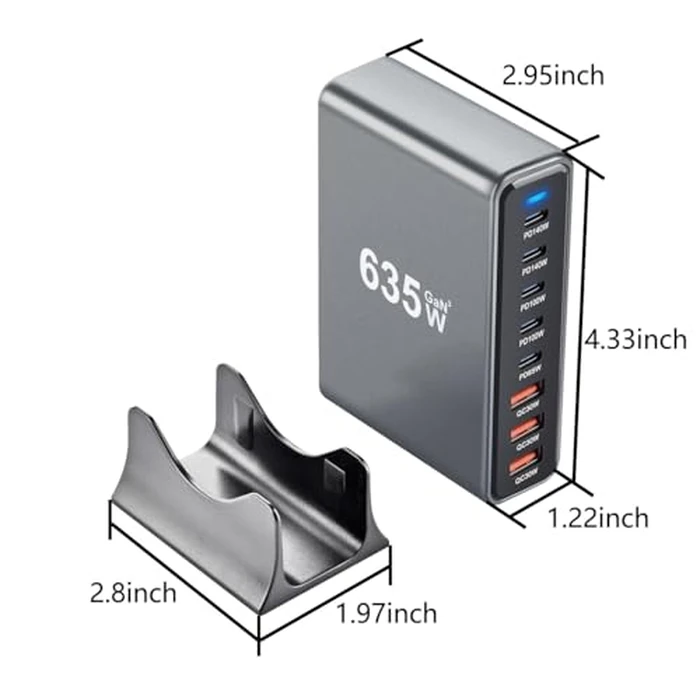 SquareWiz 635W GaN Super Fast Charging Station for Multiple Devices,8 Port USB C Charger Stations for iPhone,iPad,MacBook,Tablet,Android Cell Phone,Type C 200w Desktop Multi-Device Charging Hub Block by SquareWiz - Image 2