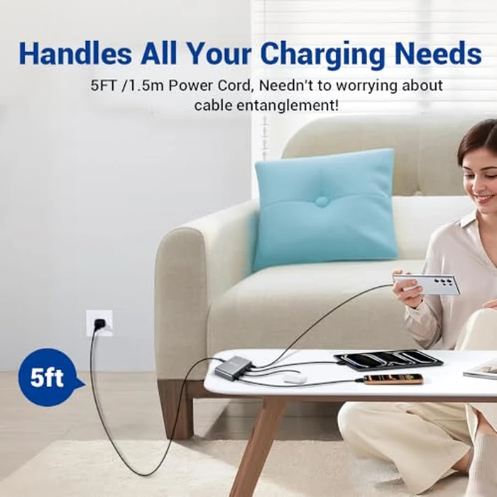 SquareWiz 635W GaN Super Fast Charging Station for Multiple Devices,8 Port USB C Charger Stations for iPhone,iPad,MacBook,Tablet,Android Cell Phone,Type C 200w Desktop Multi-Device Charging Hub Block by SquareWiz - Image 8