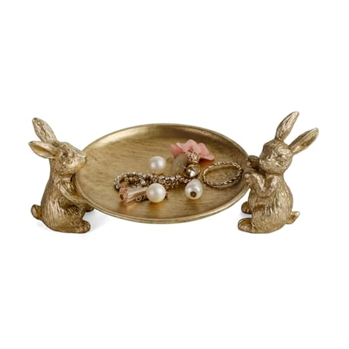 NIKKY HOME Gold Jewelry Tray, Vintage Jewelry Dish Tray with Rabbits, Antique Ring Dish & for Women, Small Trinket Bowl for Vanity Bathroom by NIKKY HOME - Used - Like New condition - US$22.79