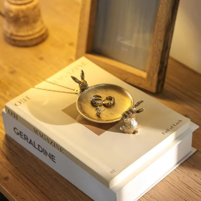 NIKKY HOME Gold Jewelry Tray, Vintage Jewelry Dish Tray with Rabbits, Antique Ring Dish & for Women, Small Trinket Bowl for Vanity Bathroom by NIKKY HOME - Image 5