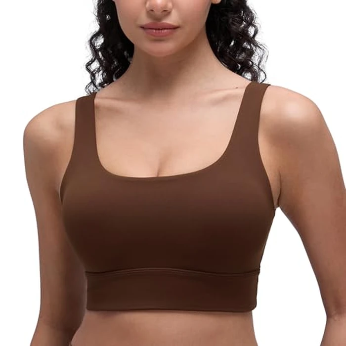 CRZ YOGA Butterluxe U Back Longline Sports Bras for Women - Scoop Neck Padded Yoga Workout Crop Top with Built in Pads Lava Brown X-Large by CRZ YOGA - Used - Like New condition