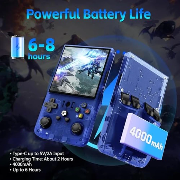 R36MAX Handheld Game Console, Retro Gaming Console with 4000mAh Battery 4.0”IPS Screen, Open Source Linux System, with 64GB TF Card Portable Video Gaming Console, Transparent Blue by AQHH - Image 3