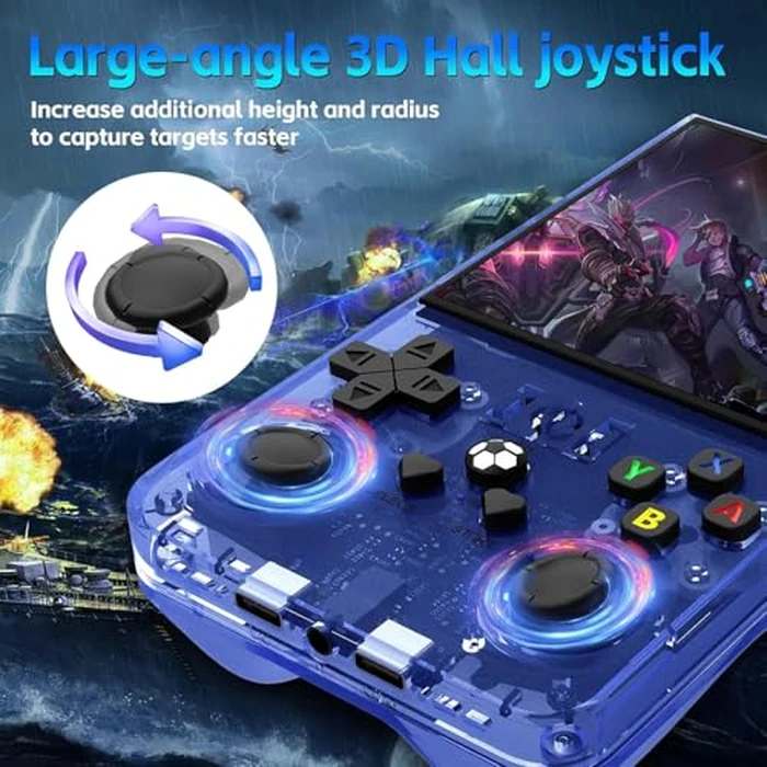 R36MAX Handheld Game Console, Retro Gaming Console with 4000mAh Battery 4.0”IPS Screen, Open Source Linux System, with 64GB TF Card Portable Video Gaming Console, Transparent Blue by AQHH - Image 5