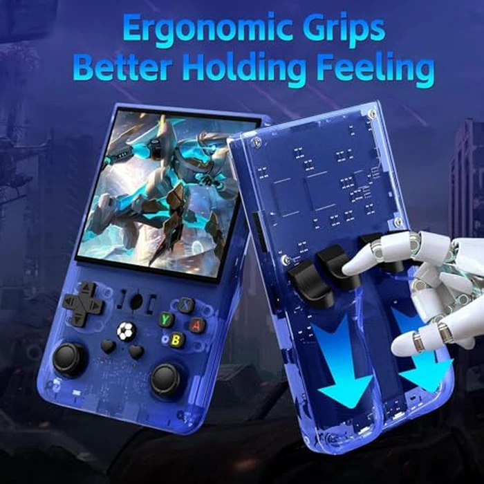 R36MAX Handheld Game Console, Retro Gaming Console with 4000mAh Battery 4.0”IPS Screen, Open Source Linux System, with 64GB TF Card Portable Video Gaming Console, Transparent Blue by AQHH - Image 6