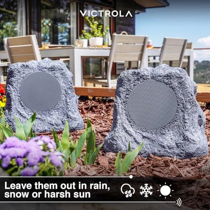 Victrola The Solar Rock Speakers Pair, 14 Hours PlayTime, IPX4 Rechargeable Solar Outdoor Bluetooth Speakers for Garden, Patio, Built for All Seasons, Wireless Music Streaming, Charcoal by Victrola - Image 5