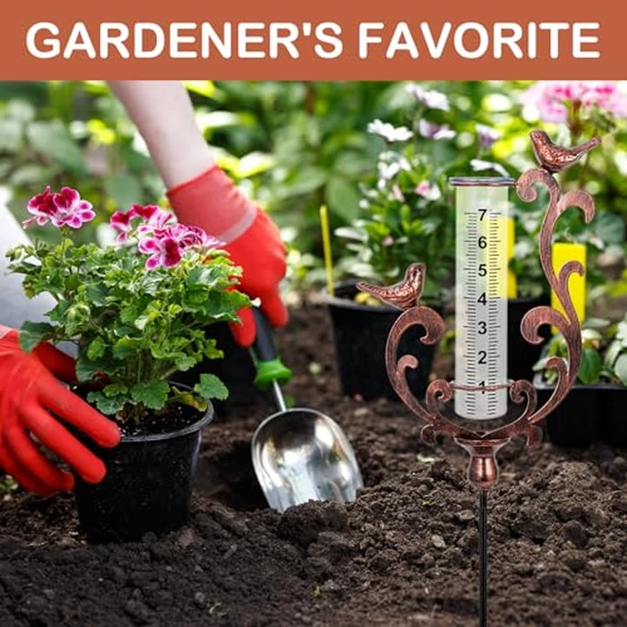BUARO8AGA Rain Gauge Outdoor, Cast Iron Bird Rain Gauge - 7" Capacity Plastic Rain Gauge Freeze Proof with Metal Stake Decorative for Garden Yard Patio & Lawn with Large Readable Numbers by BUARO8AGA - Image 3