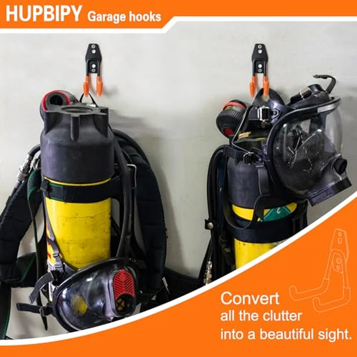 HUPBIPY Heavy Duty Garage Hooks 6 Pack, J Shaped Hanger, Wall Mounted Storage System, Power and Garden Tool Organizer, for Hanging Ladders, Bikes Tires, Hose, Bulk Items by HUPBIPY - Image 4