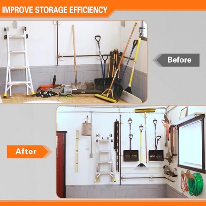 HUPBIPY Heavy Duty Garage Hooks 6 Pack, J Shaped Hanger, Wall Mounted Storage System, Power and Garden Tool Organizer, for Hanging Ladders, Bikes Tires, Hose, Bulk Items by HUPBIPY - Image 6