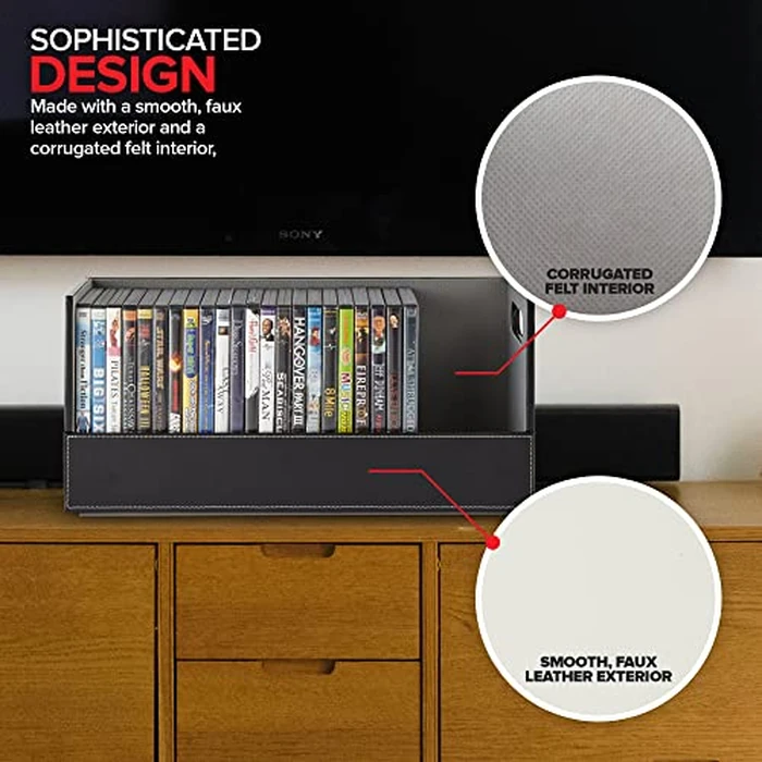 Stock Your Home DVD Storage Box, Movie Shelf Organizer for Blu-Ray, Video Game Cases, CDs, VHS Tape Display Stand, Disc Holder Can Store Up to 28 DVDs, Faux Leather (Black) by Stock Your Home - Image 5