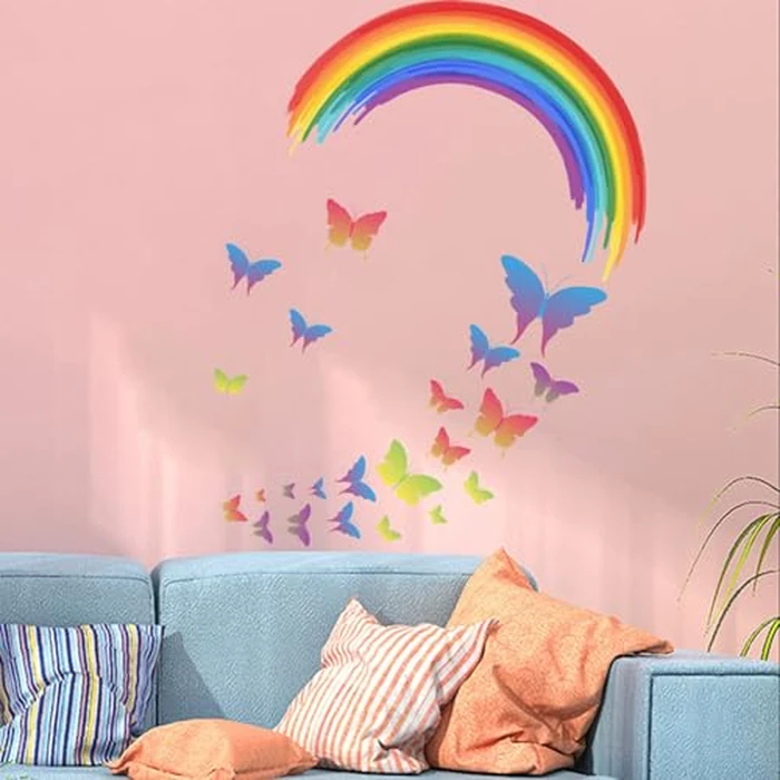 hanlongyu Rainbow Wall Decals for Girls Room Colourful Rainbow Butterflies Peel and Stick Wall Art Stickers Baby Nursery Girls Bedroom Living Room Wall Decor by hanlongyu - Image 2