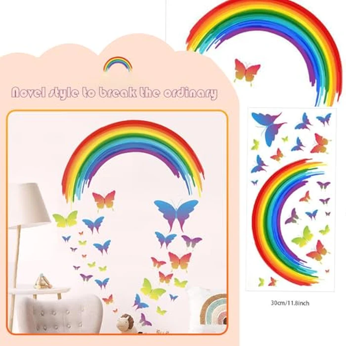hanlongyu Rainbow Wall Decals for Girls Room Colourful Rainbow Butterflies Peel and Stick Wall Art Stickers Baby Nursery Girls Bedroom Living Room Wall Decor by hanlongyu - Image 3