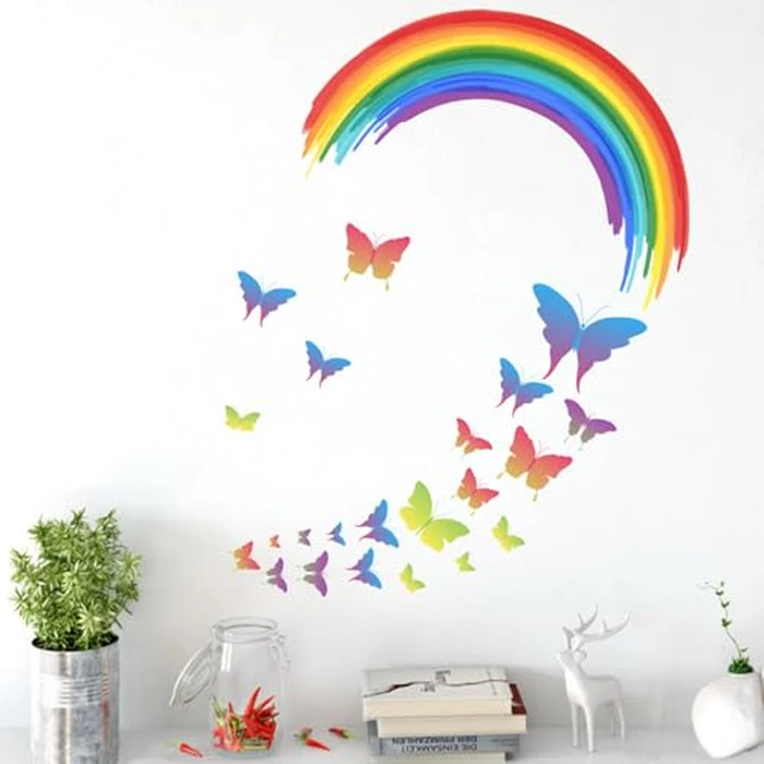 hanlongyu Rainbow Wall Decals for Girls Room Colourful Rainbow Butterflies Peel and Stick Wall Art Stickers Baby Nursery Girls Bedroom Living Room Wall Decor by hanlongyu - Image 4