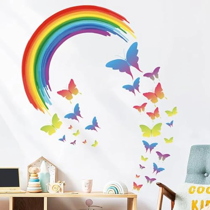 hanlongyu Rainbow Wall Decals for Girls Room Colourful Rainbow Butterflies Peel and Stick Wall Art Stickers Baby Nursery Girls Bedroom Living Room Wall Decor by hanlongyu - Image 5