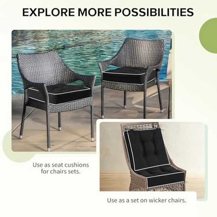 HARBOREST Outdoor Chair Cushions Set of 2, Tufted Patio Chair Cushions with Ties, Square Corner Outdoor Cushions for Patio Furniture, Lawn Chairs, Wicker Chairs, 19" x 19" x 5", Black by HARBOREST - Image 7