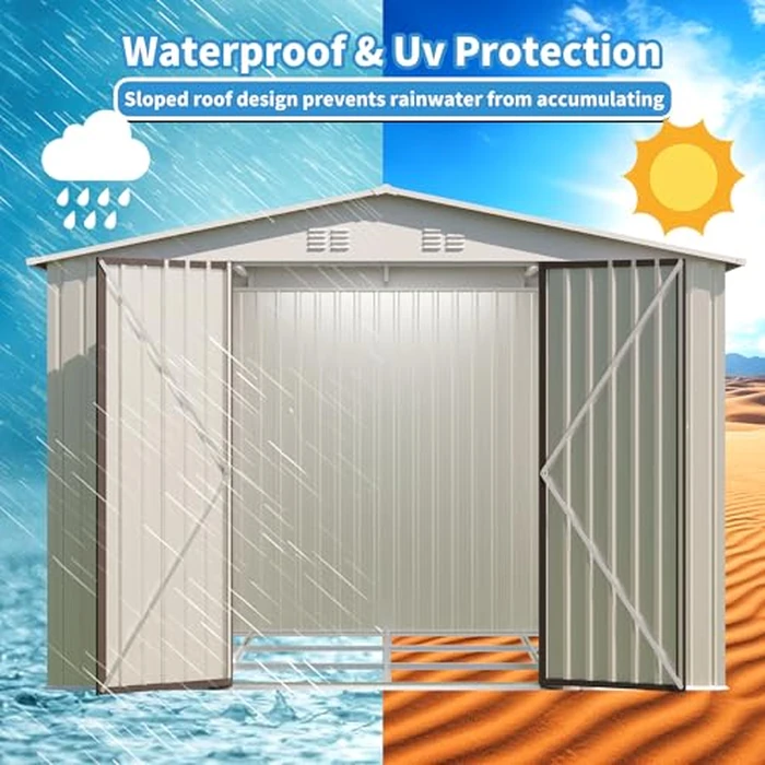 YOPTO 10x8 FT Outdoor Storage Shed with Foundation,Metal Aluminum Tool Sheds,Heavy-Duty Sheds with Sloped Roof, Air Vent and Hinge Doors,Garden Shed Bike Shed for Backyard Patio Lawn,Cream White by YOPTO - Image 3