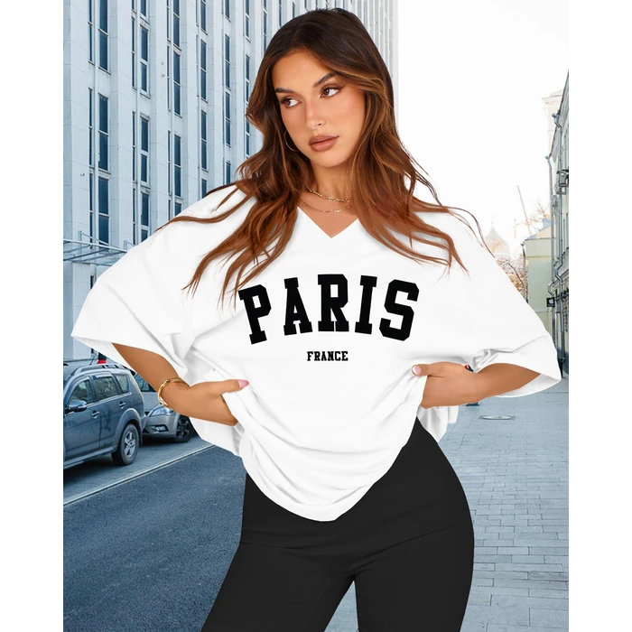 Oversized Tshirts for Women V Neck Short Sleeve Summer Casual Basic Loose Tops, White Black Letters, 4XL by rosemia - Image 4