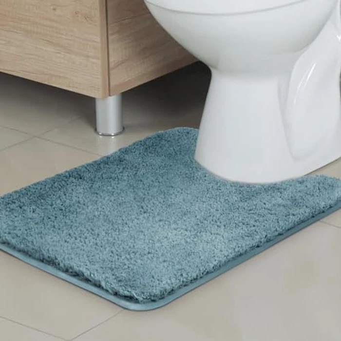 TECHMILLY U Shaped Super Soft Shaggy Bathroom Rugs, Absorbent Thick Non Slip Microfiber Toilet Rugs, Quick Dry Machine Washable Bath Mat for Bathroom Floor, Bathtub and Shower 24"x20" Light Blue by TECHMILLY - Used - Like New condition - US$9.92