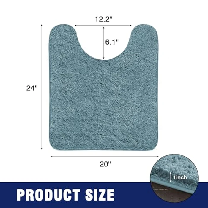 TECHMILLY U Shaped Super Soft Shaggy Bathroom Rugs, Absorbent Thick Non Slip Microfiber Toilet Rugs, Quick Dry Machine Washable Bath Mat for Bathroom Floor, Bathtub and Shower 24"x20" Light Blue by TECHMILLY - Image 3
