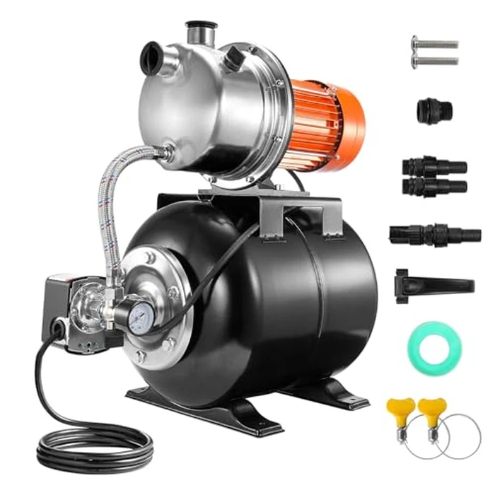 VEVOR 1.6 HP Shallow Well Pump With Pressure Tank, 1320 GPH, Automatic Irrigation Water Booster, 5-Gal Tank 30/50 PSI Switch, Stainless Steel Head for Home Garden Lawn by VEVOR - Image 9