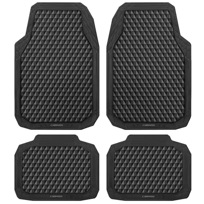 CAR PASS Black Rubber Car Mats, All-Weather Floor Mats Full Set Durable Anti-Slip 3D Rhombus Waterproof Automotive Pad Trim to Fit Liner Universal Fit for Sedan SUV Truck Van, 4 Pcs All Black Rubber by CAR PASS - Image 1