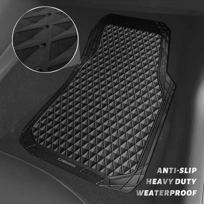 CAR PASS Black Rubber Car Mats, All-Weather Floor Mats Full Set Durable Anti-Slip 3D Rhombus Waterproof Automotive Pad Trim to Fit Liner Universal Fit for Sedan SUV Truck Van, 4 Pcs All Black Rubber by CAR PASS - Image 4