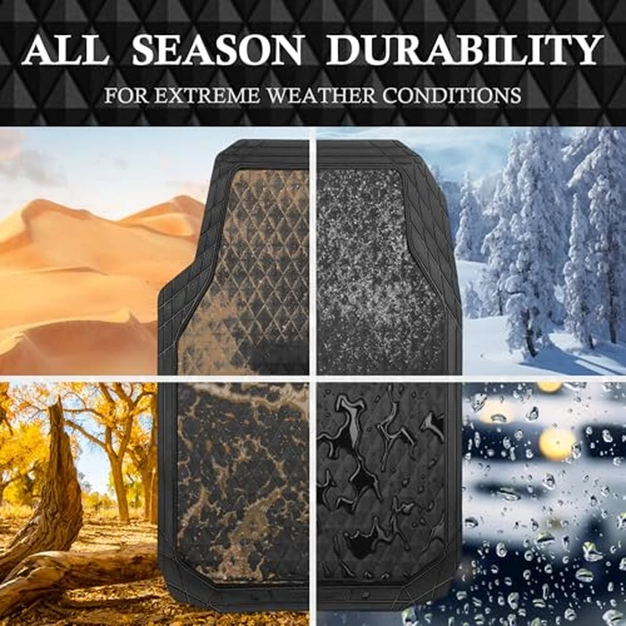 CAR PASS Black Rubber Car Mats, All-Weather Floor Mats Full Set Durable Anti-Slip 3D Rhombus Waterproof Automotive Pad Trim to Fit Liner Universal Fit for Sedan SUV Truck Van, 4 Pcs All Black Rubber by CAR PASS - Image 6