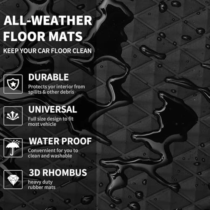 CAR PASS Black Rubber Car Mats, All-Weather Floor Mats Full Set Durable Anti-Slip 3D Rhombus Waterproof Automotive Pad Trim to Fit Liner Universal Fit for Sedan SUV Truck Van, 4 Pcs All Black Rubber by CAR PASS - Image 7