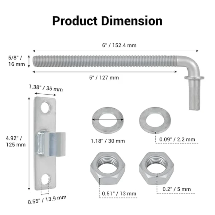 6" J-Bolt Post Hinge, Galvanized Steel Welded Gate Hinge with 5/8" Male Hinge Pin, Heavy Duty Chain Link Fence Hardware for Wooden Farm Gate, Barn Gate, 4 Pack by Bularie - Image 2